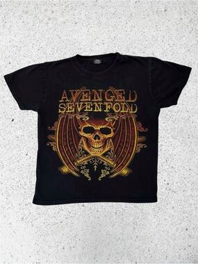 Y2K Avenged Sevenfold Metal Graphic Tee Double Sided Skull Shirt Black Medium
